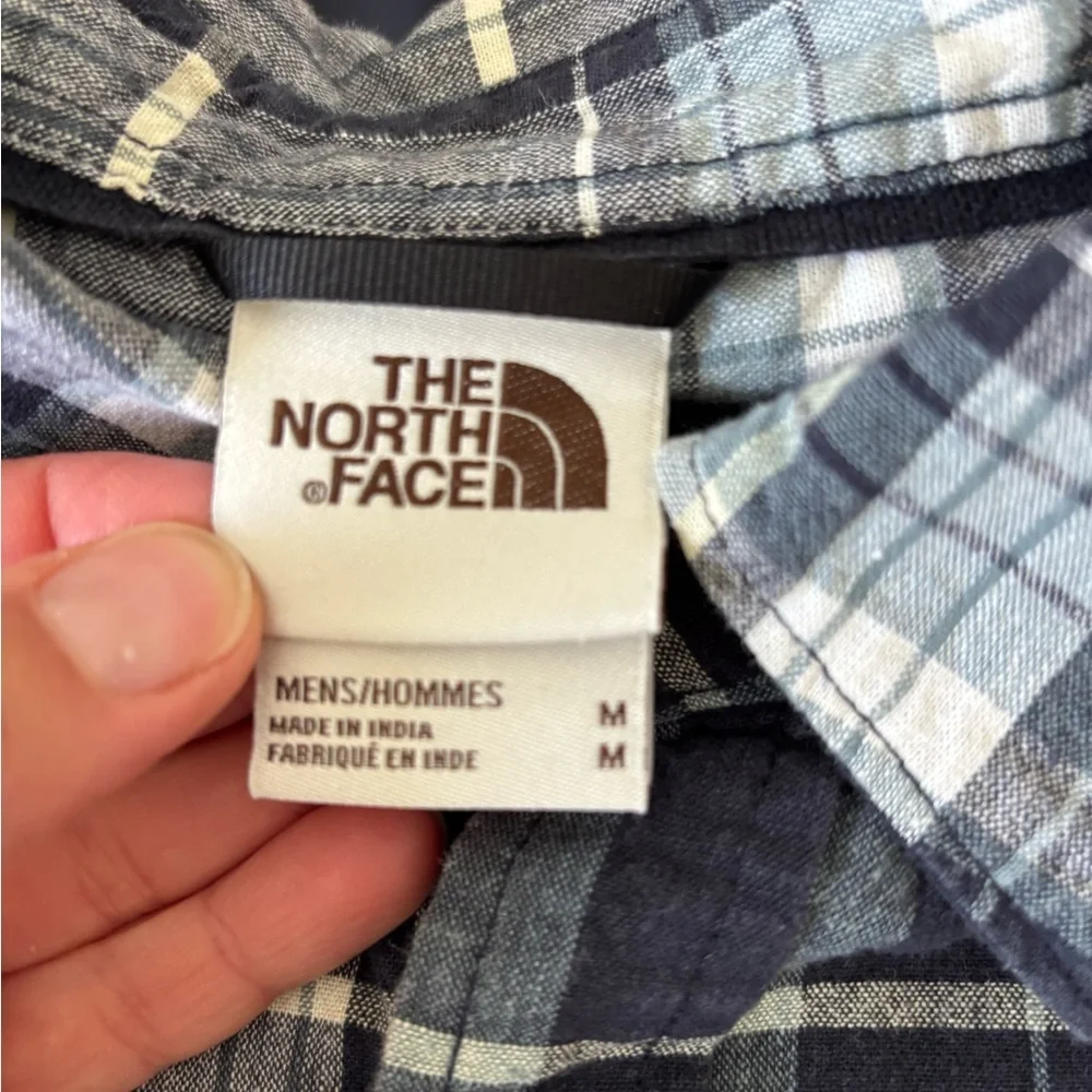 The North Face Plaid Short Sleeve Shirt Cotton Hemp Blend Blue Hike Men’s Medium